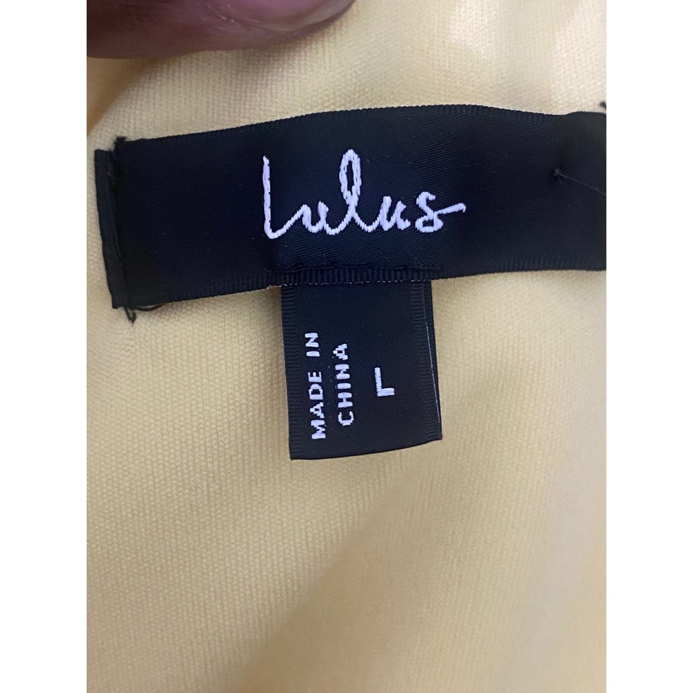 Lulus Pale Yellow Off the Shoulder Knotted Midi Dress D3761 Womens Size L - Picture 5 of 8